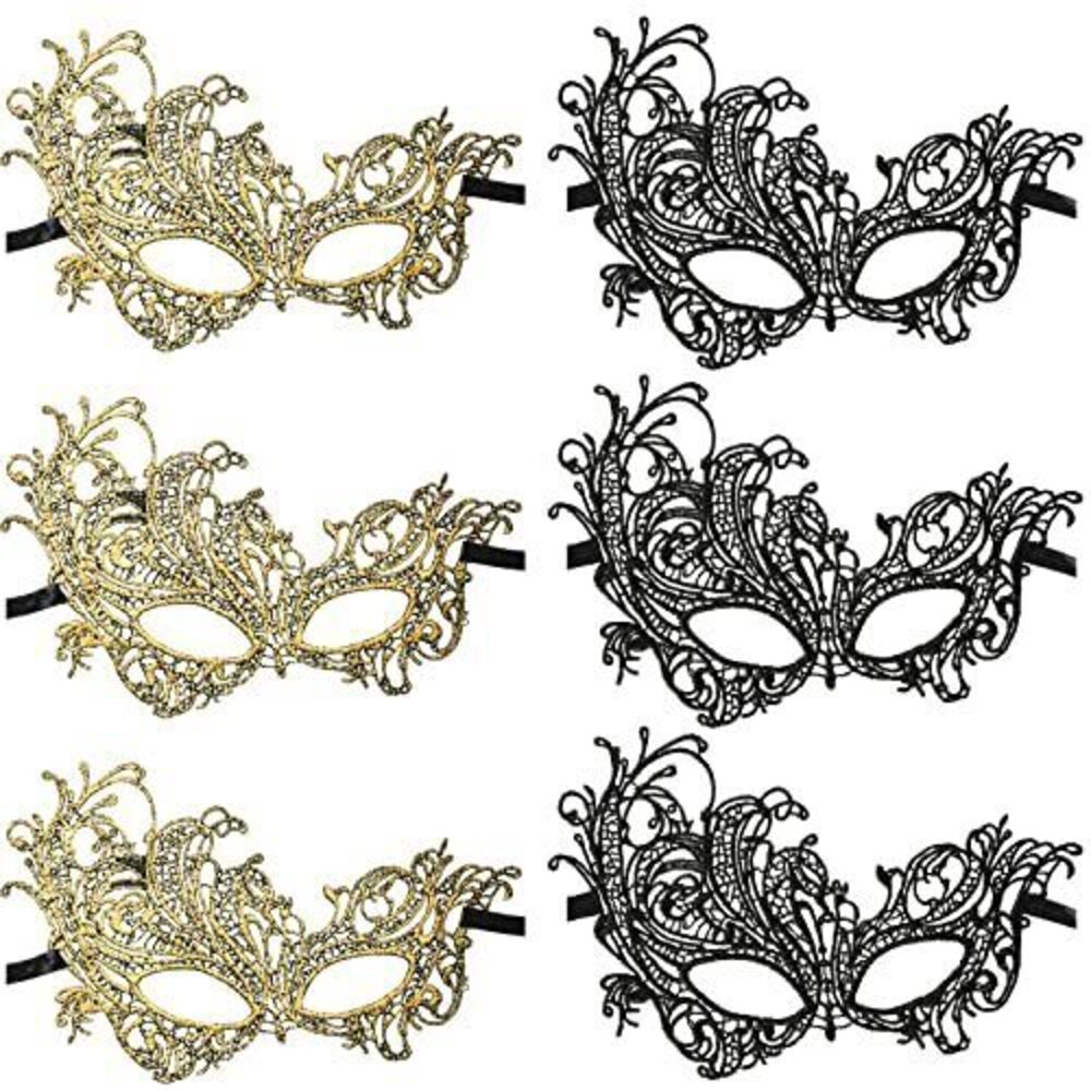 6839 6 Pcs Masquerade Mask for Couples and Venetian Lace Mask for Prom Ball
